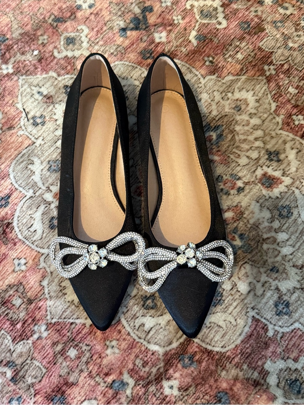 Black Pointed Toe Embellished Women's Flats